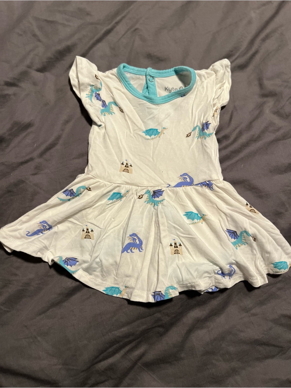 Kyte Baby White & Teal Dragon Print Skater Dress